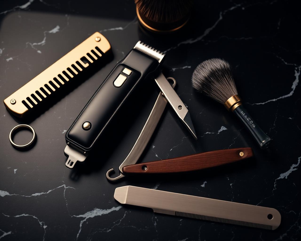 Barber clippers, razor and comb